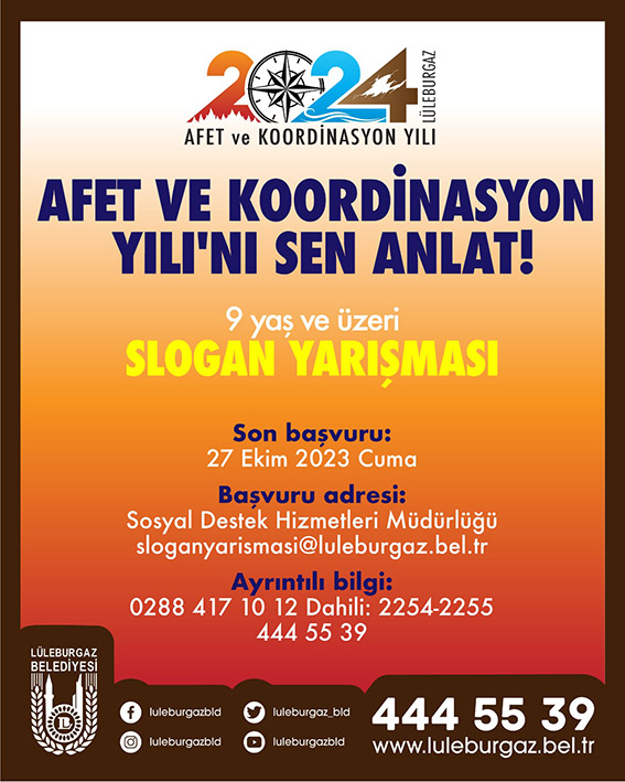 Lüleburgaz Belediyesi 2024 Afet ve Koordinasyon Yılı Slogan Yarışması başvuruları başladı