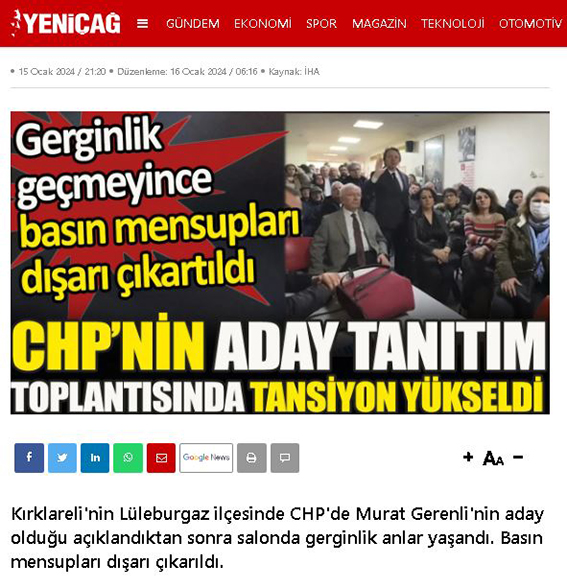 Lüleburgaz CHP,  Ulusal Basında