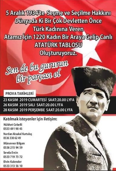 1220 kadın Atatürk portresi oluşturacak