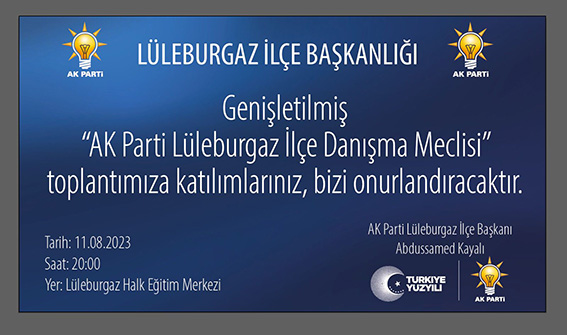 Lüleburgaz AK Parti ‘İlçe Danışma Meclisi’ toplantısı yapılacak