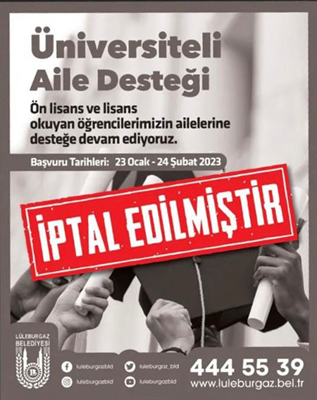 ‘Üniversiteli Aile Desteği’ iptal edildi